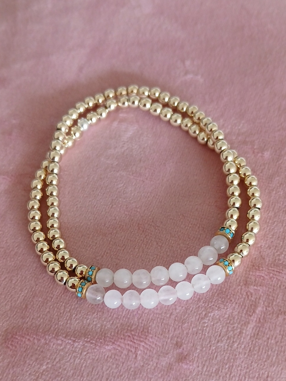 Gold Filled and Pink Tourmaline Beaded  Bracelet With Natural Turquise Accents